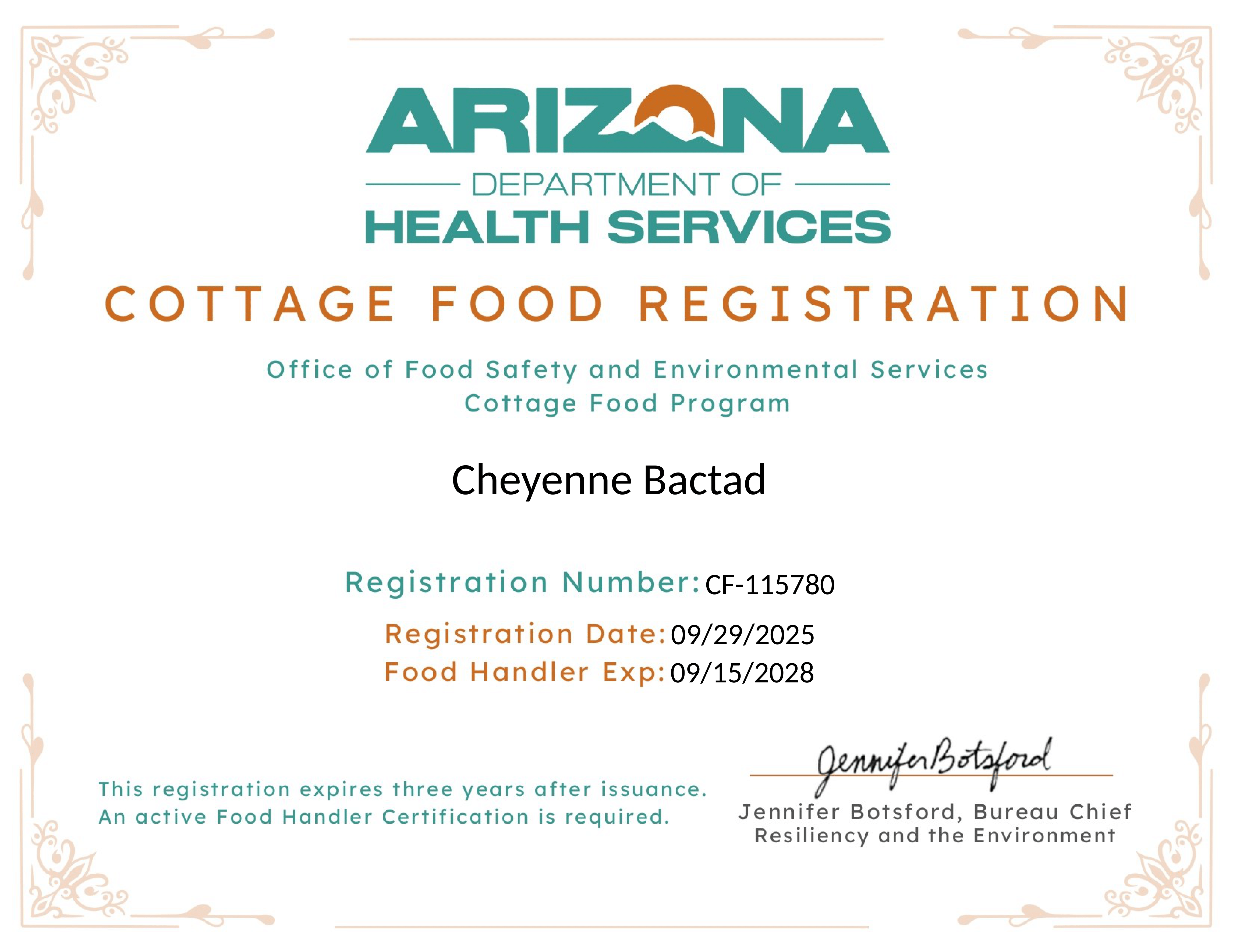 Cottage Food Certificate